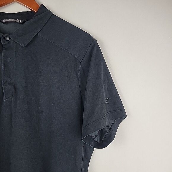 Arcteryx Eris Polo Shirt Mens XL Black Snap Buttons Short Sleeve - Picture 6 of 13